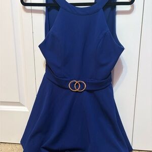 Emerald Sundae Royal Blue Mini Dress with Gold Rings